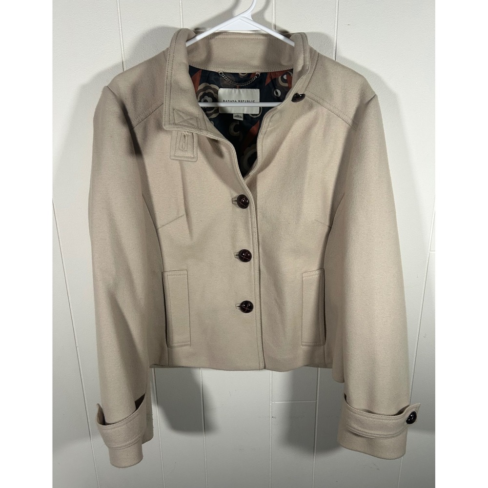 Banana Republic Tan 100% Wool Funnel Neck Jacket Fall 2008 Beige Coat L
